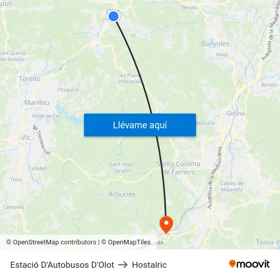 Estació D'Autobusos D'Olot to Hostalric map