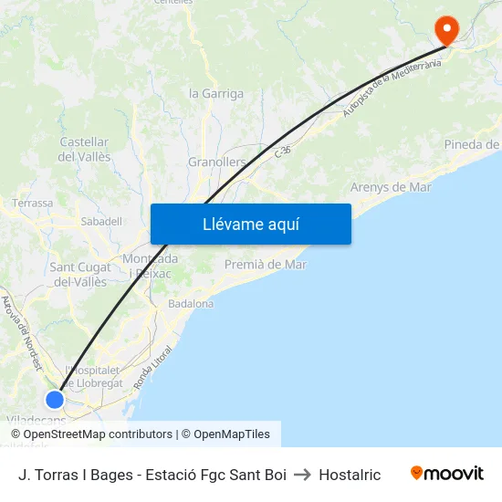 J. Torras I Bages - Estació Fgc Sant Boi to Hostalric map