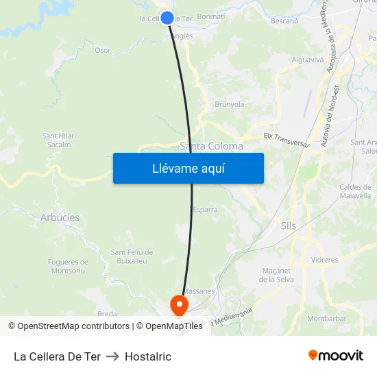 La Cellera De Ter to Hostalric map