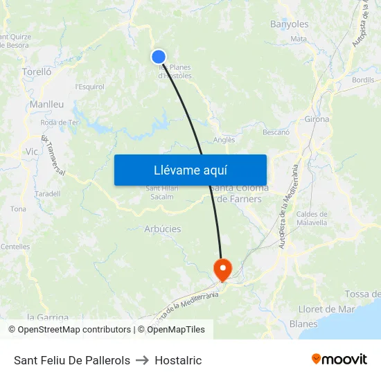 Sant Feliu De Pallerols to Hostalric map