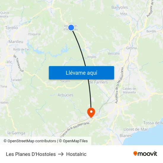Les Planes D'Hostoles to Hostalric map