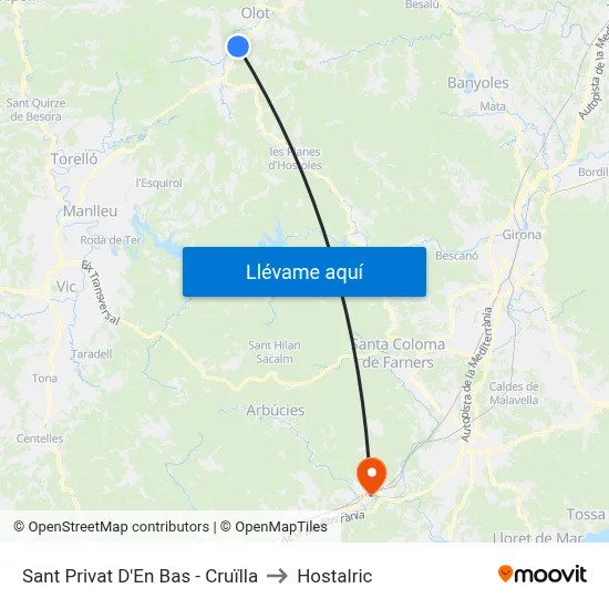 Sant Privat D'En Bas - Cruïlla to Hostalric map