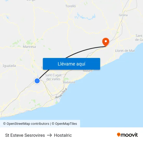St Esteve Sesrovires to Hostalric map