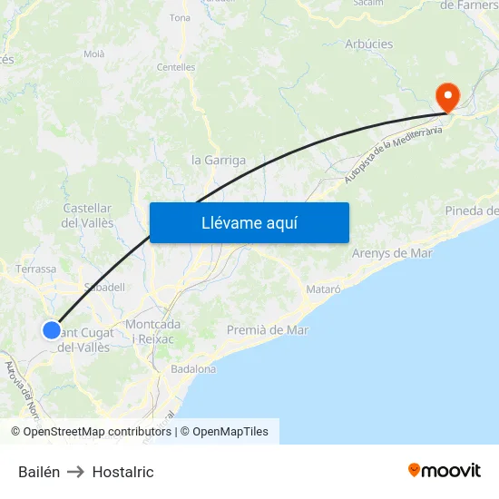 Bailén to Hostalric map