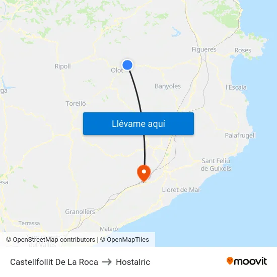 Castellfollit De La Roca to Hostalric map