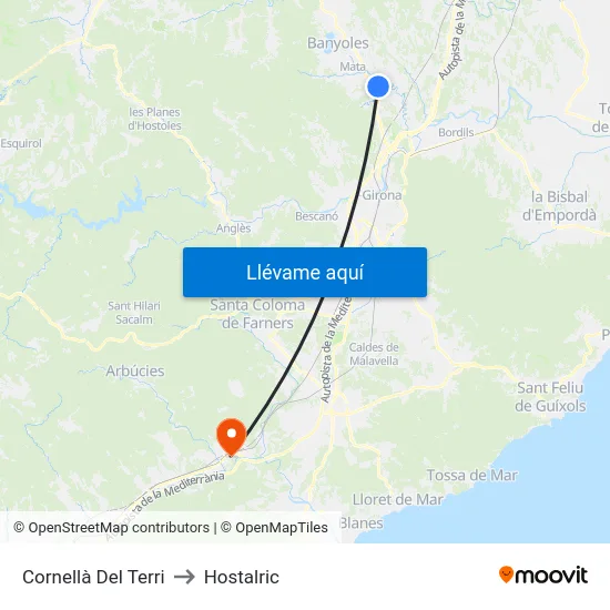 Cornellà Del Terri to Hostalric map