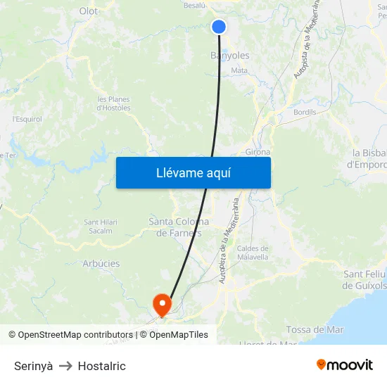 Serinyà to Hostalric map