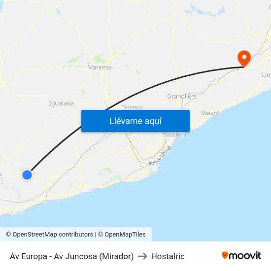 Av Europa - Av Juncosa (Mirador) to Hostalric map
