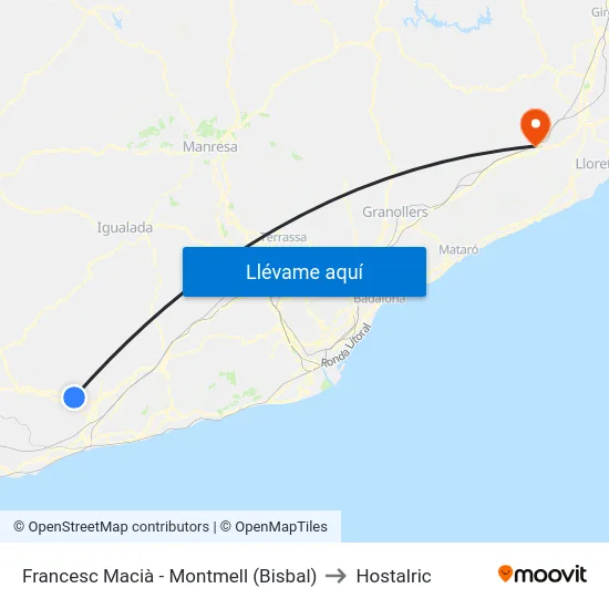 Francesc Macià - Montmell (Bisbal) to Hostalric map