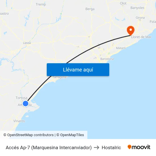 Accés Ap-7 (Marquesina Intercanviador) to Hostalric map