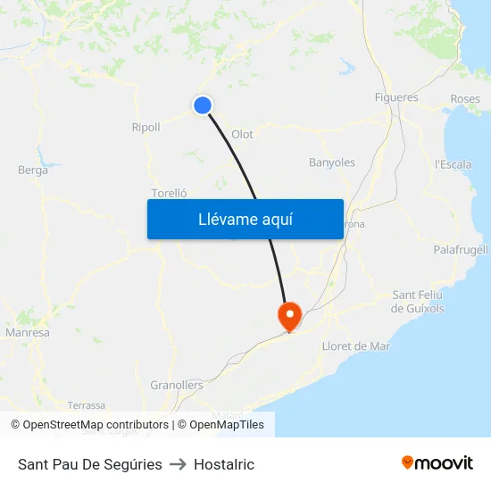 Sant Pau De Segúries to Hostalric map