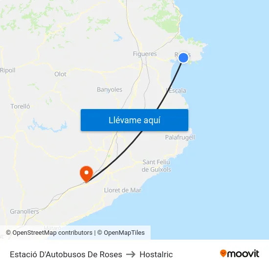 Estació D'Autobusos De Roses to Hostalric map