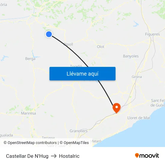 Castellar De N'Hug to Hostalric map