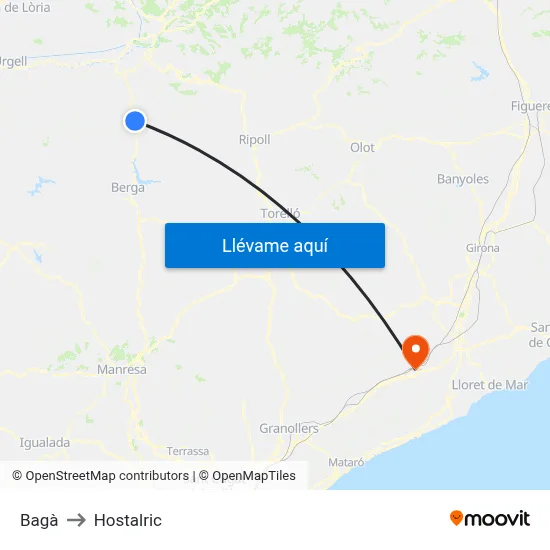 Bagà to Hostalric map