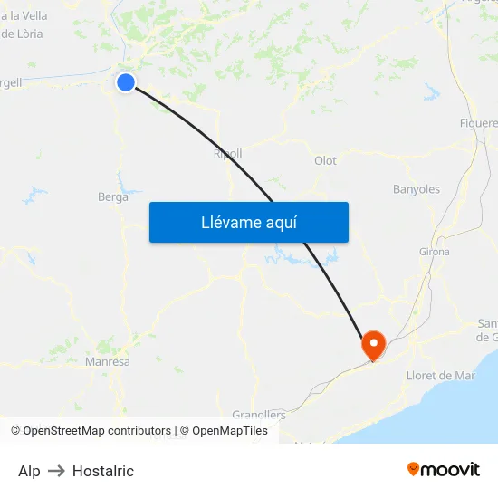 Alp to Hostalric map