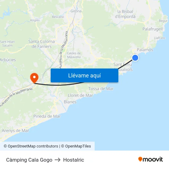 Càmping Cala Gogo to Hostalric map