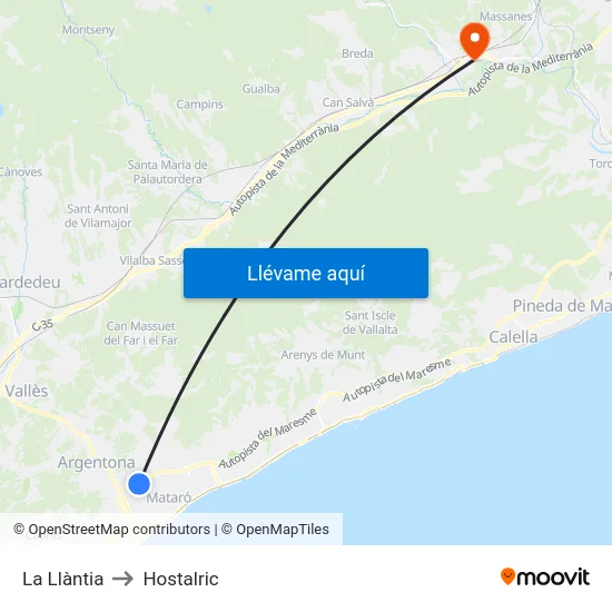 La Llàntia to Hostalric map