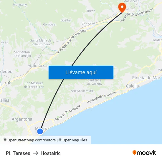 Pl. Tereses to Hostalric map