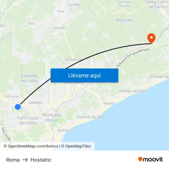 Roma to Hostalric map