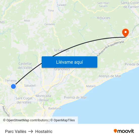 Parc Vallès to Hostalric map