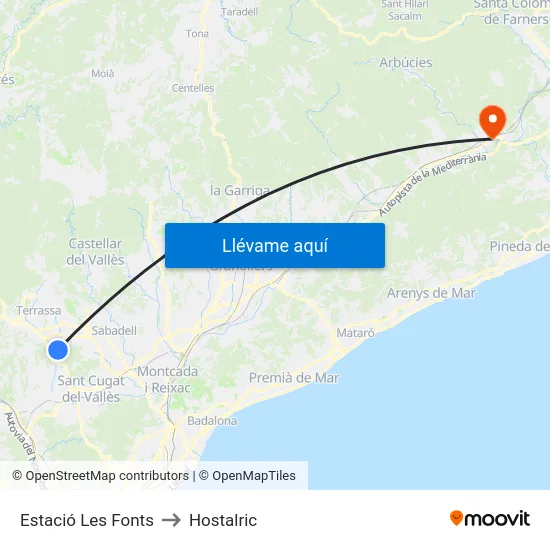 Estació Les Fonts to Hostalric map