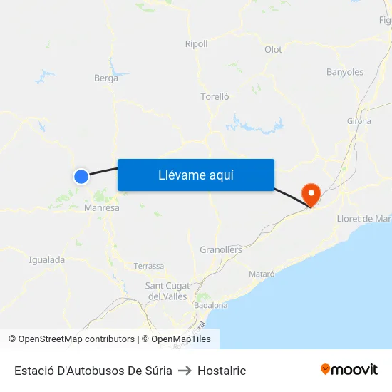 Estació D'Autobusos De Súria to Hostalric map