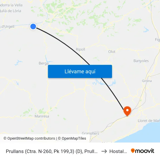 Prullans (Ctra. N-260, Pk 199,3) (D), Prullans to Hostalric map
