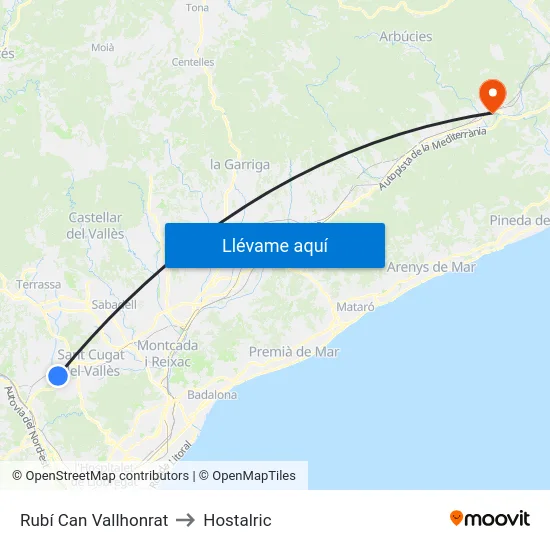 Rubí Can Vallhonrat to Hostalric map