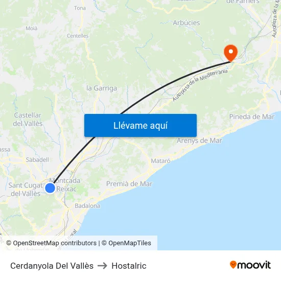 Cerdanyola Del Vallès to Hostalric map