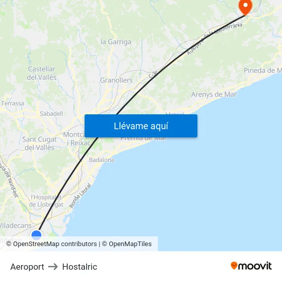 Aeroport to Hostalric map