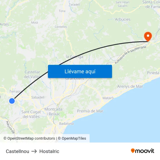 Castellnou to Hostalric map