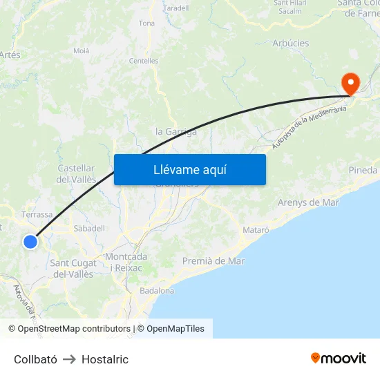 Collbató to Hostalric map