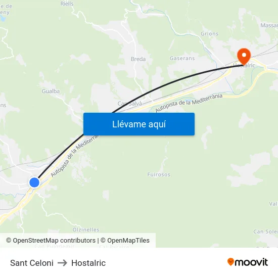 Sant Celoni to Hostalric map