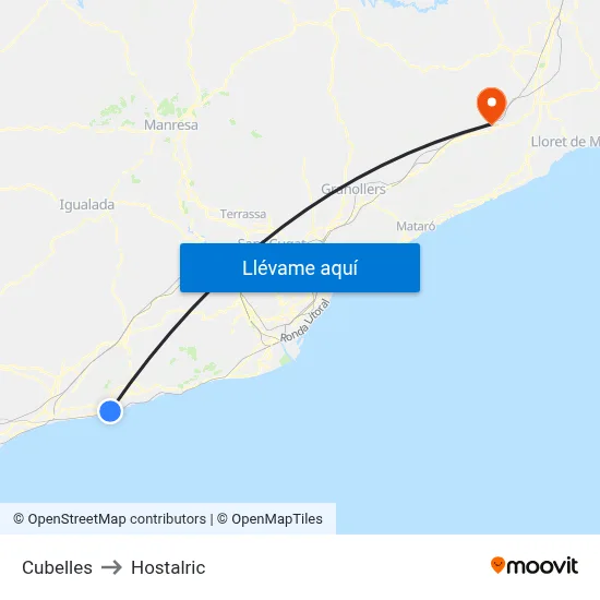 Cubelles to Hostalric map