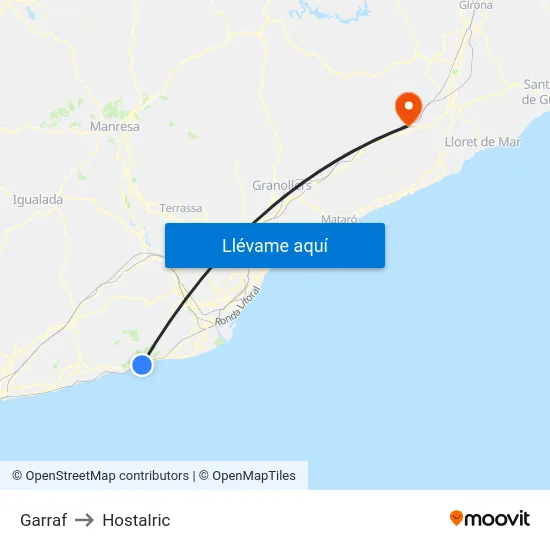 Garraf to Hostalric map