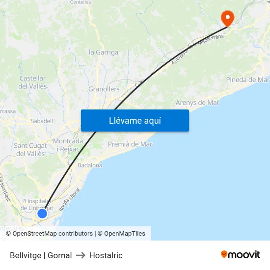 Bellvitge | Gornal to Hostalric map