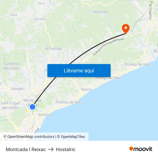 Montcada I Reixac to Hostalric map