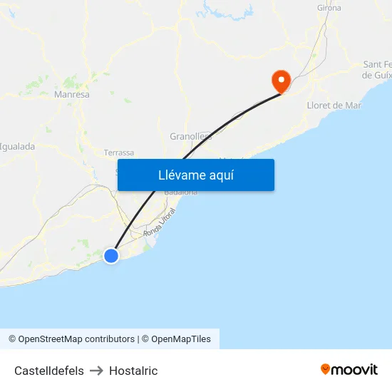 Castelldefels to Hostalric map