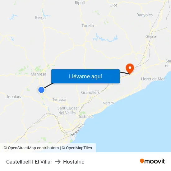 Castellbell I El Villar to Hostalric map