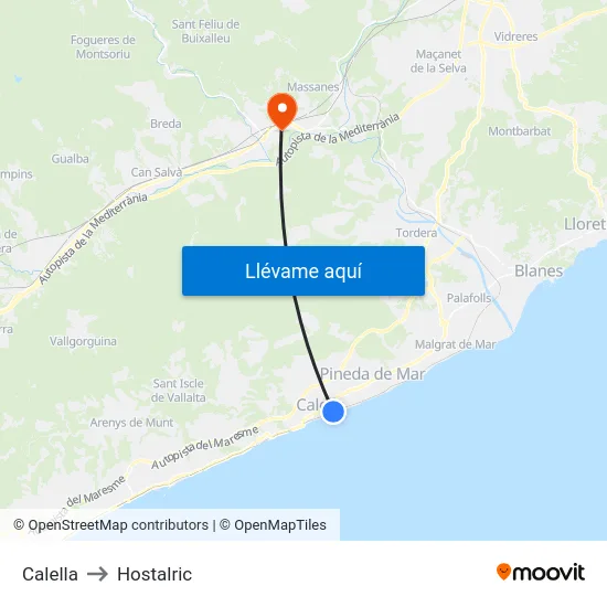 Calella to Hostalric map