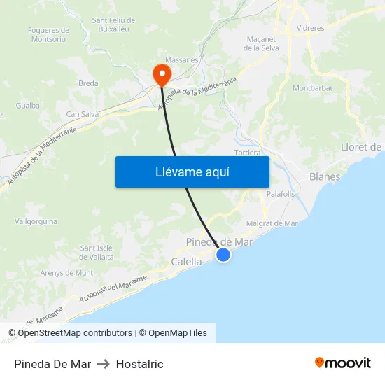 Pineda De Mar to Hostalric map