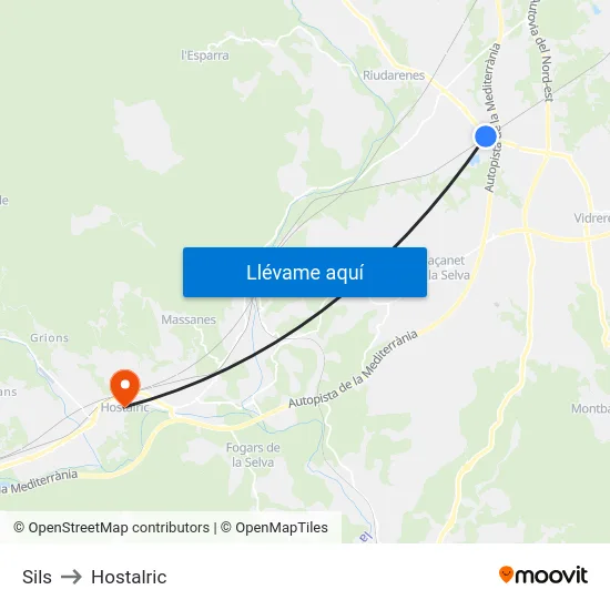 Sils to Hostalric map