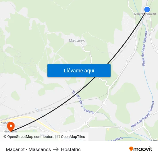 Maçanet - Massanes to Hostalric map