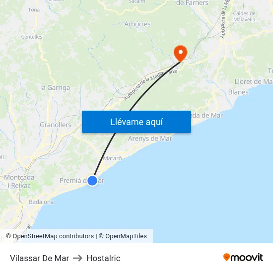 Vilassar De Mar to Hostalric map