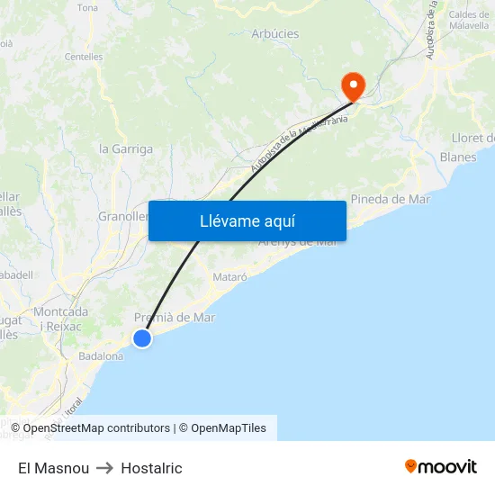 El Masnou to Hostalric map