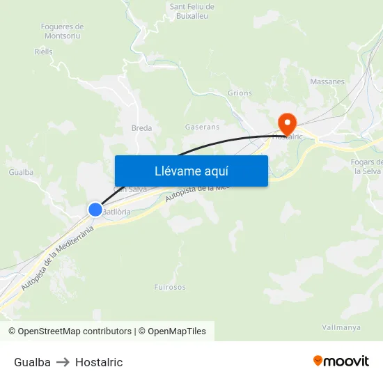 Gualba to Hostalric map