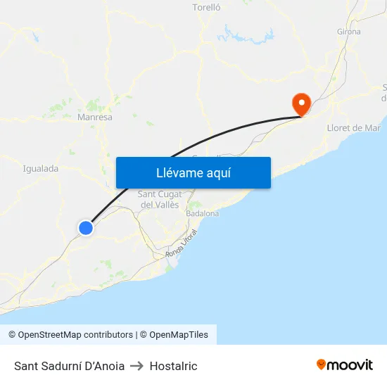 Sant Sadurní D’Anoia to Hostalric map