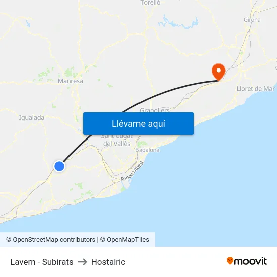 Lavern - Subirats to Hostalric map