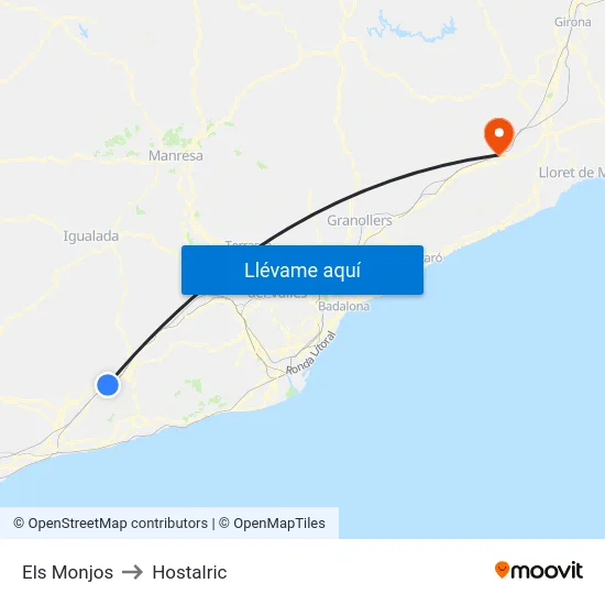 Els Monjos to Hostalric map