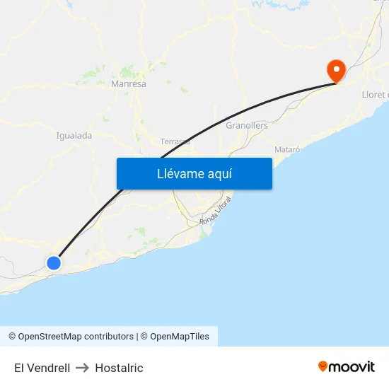 El Vendrell to Hostalric map